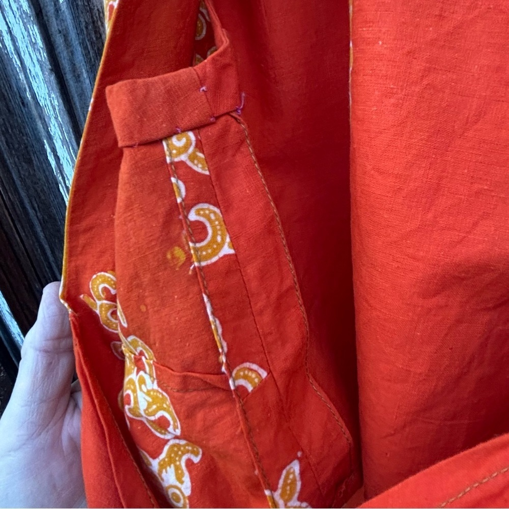 Bali Handmade Orange Gold Batik Top & Wraparound skirt. Vintage 1990’s size S - Picture 12 of 16